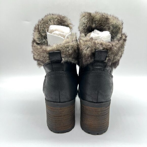 Carlos By Carlos Santana Size 7 Black Fur Trimmed Lug Sole Combat Boots Shoes - Picture 4 of 8